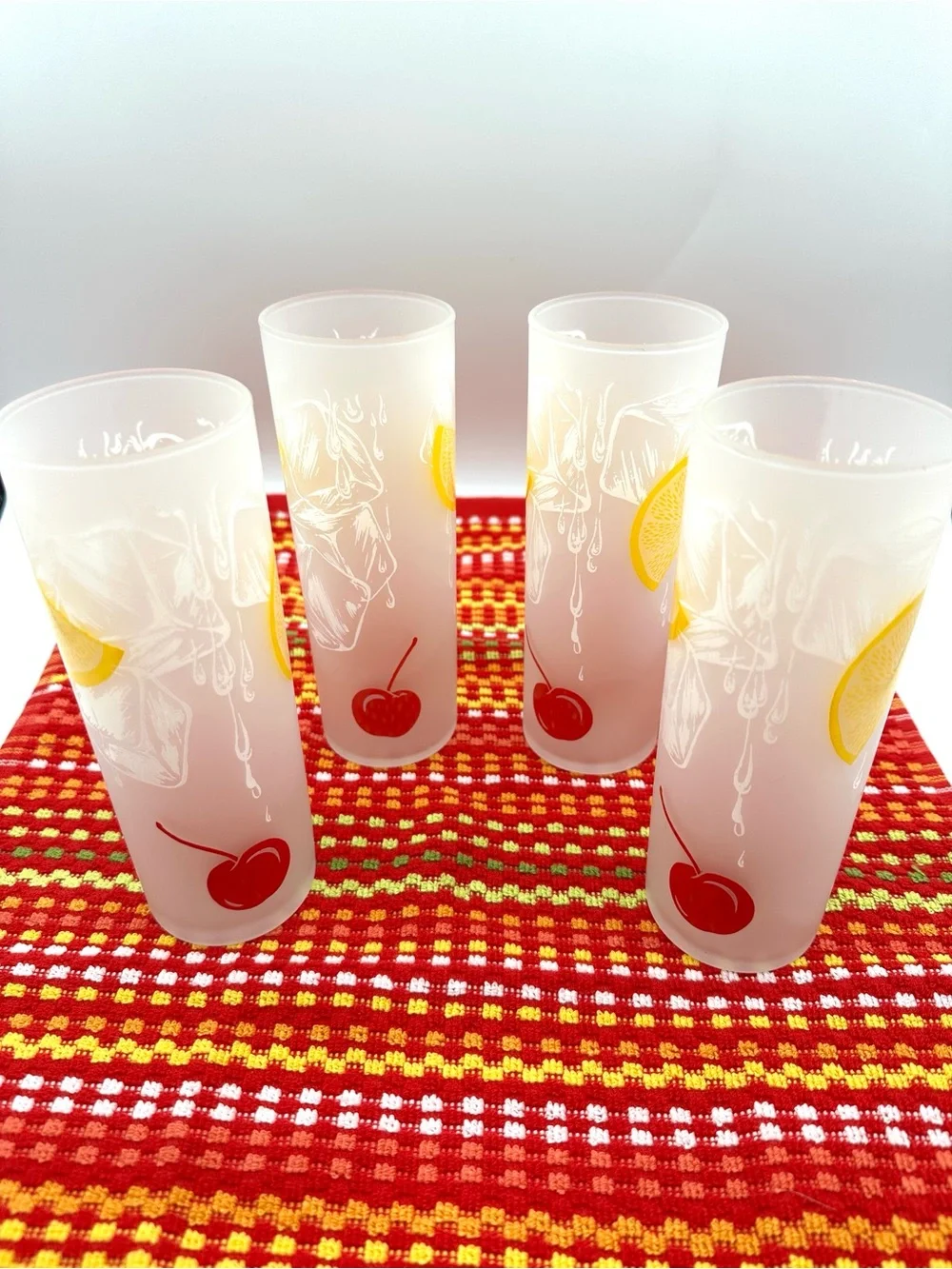 4 Federal Frosted Tom Collin’s, Lemonade Glasses Vintage MCM 50s